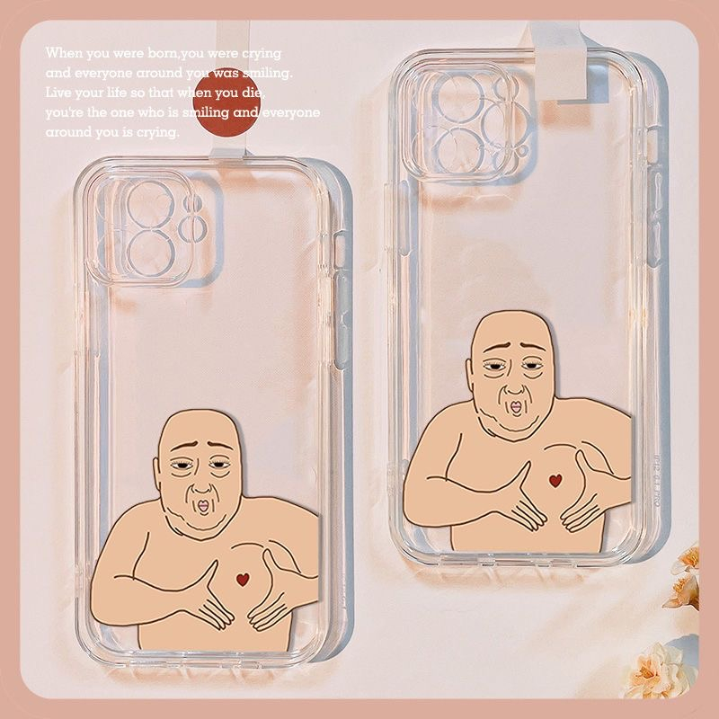 Lustige Bald Head Onkel Herz Klare Handyhülle kompatibel für IPhone 15 14 13 12 11 Pro Max XS XR 8 7 Plus Transparent_voghion.com