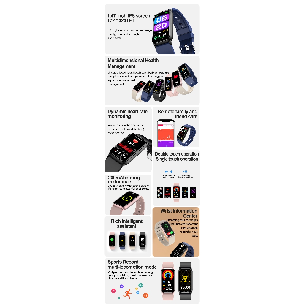 2023 Nuovo TK72 Smart Watch 1.47 "Schermo Fiess Tracker Glucosio Frequenza cardiaca Ossigeno nel sangue Monitoraggio del sonno Orologi per uomo_voghion.com