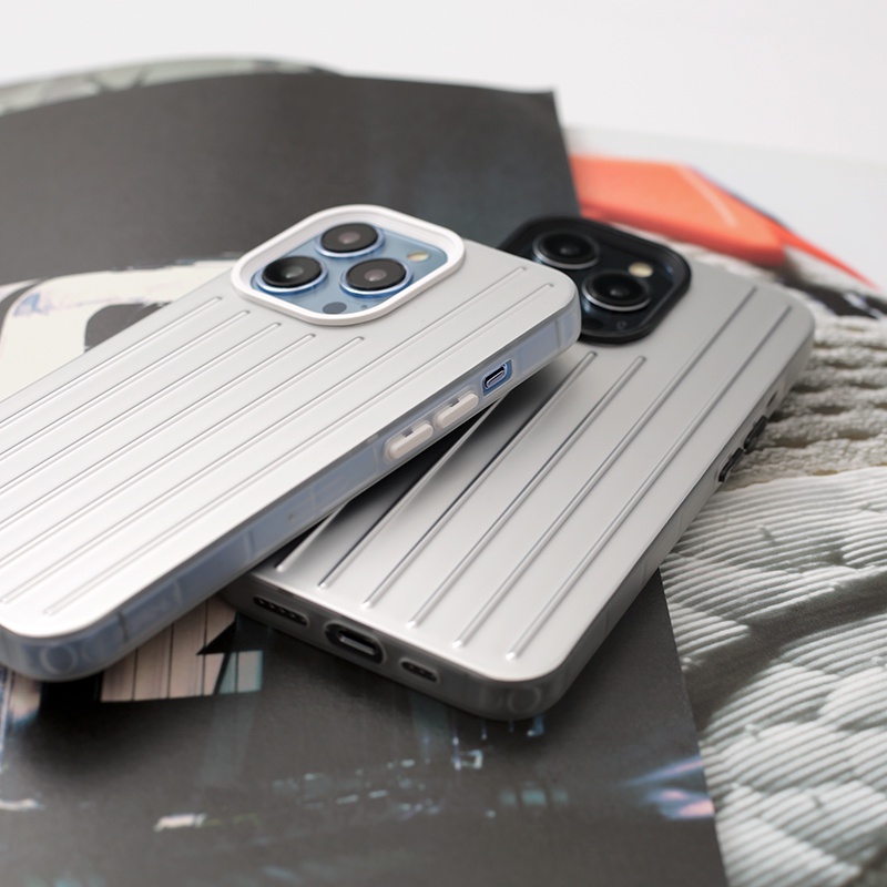 【Coque rigide】 Coque Lage à rayures en argent de couleur unie pour iPhone 14/13/12 /13Pro/12Pro/12/14 max / 11 Pro MAX_voghion.com